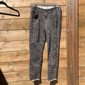 NWOT Leopard Print Jeans With Frayed Hem